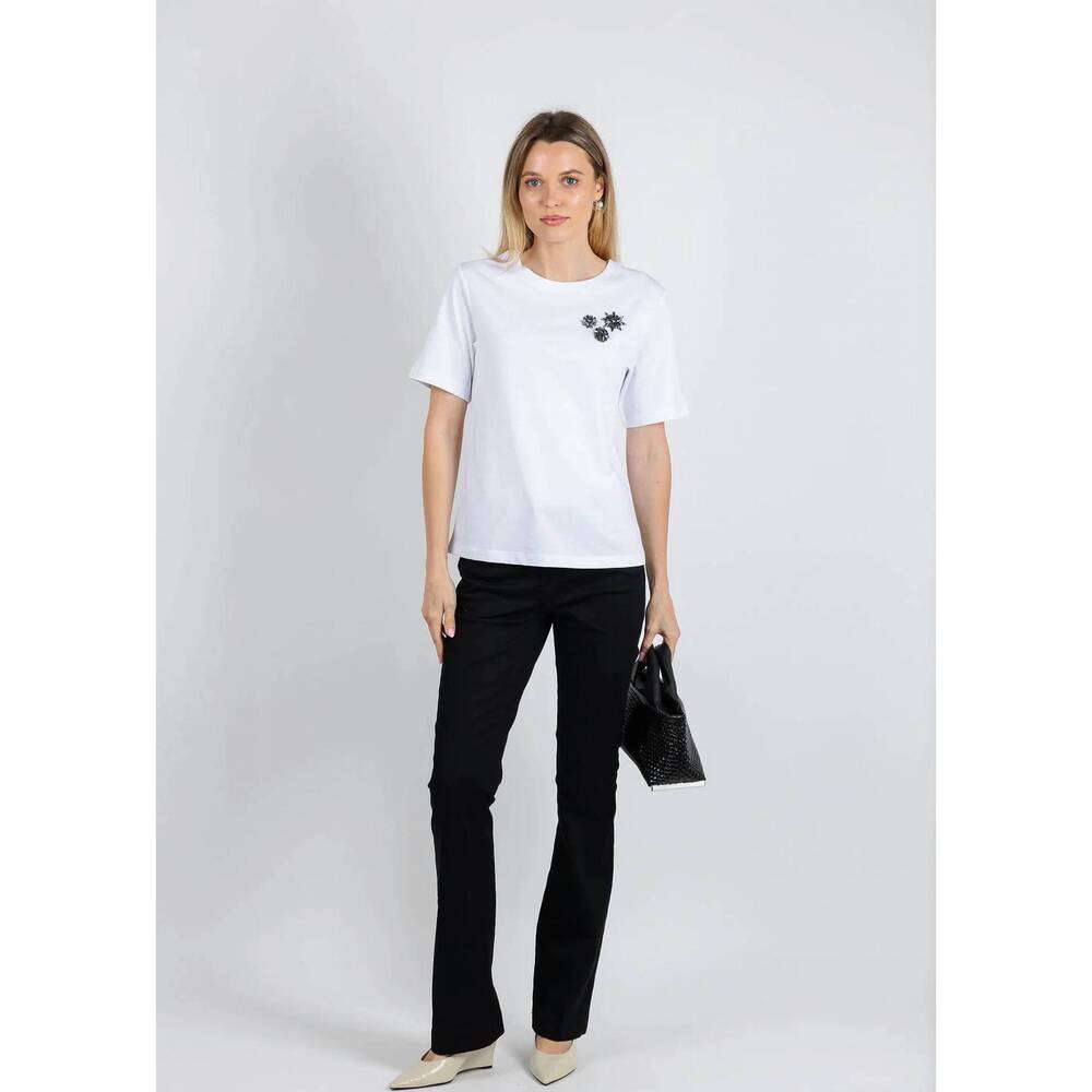 NEW MARGITTES flower gem short sleeve tee in white